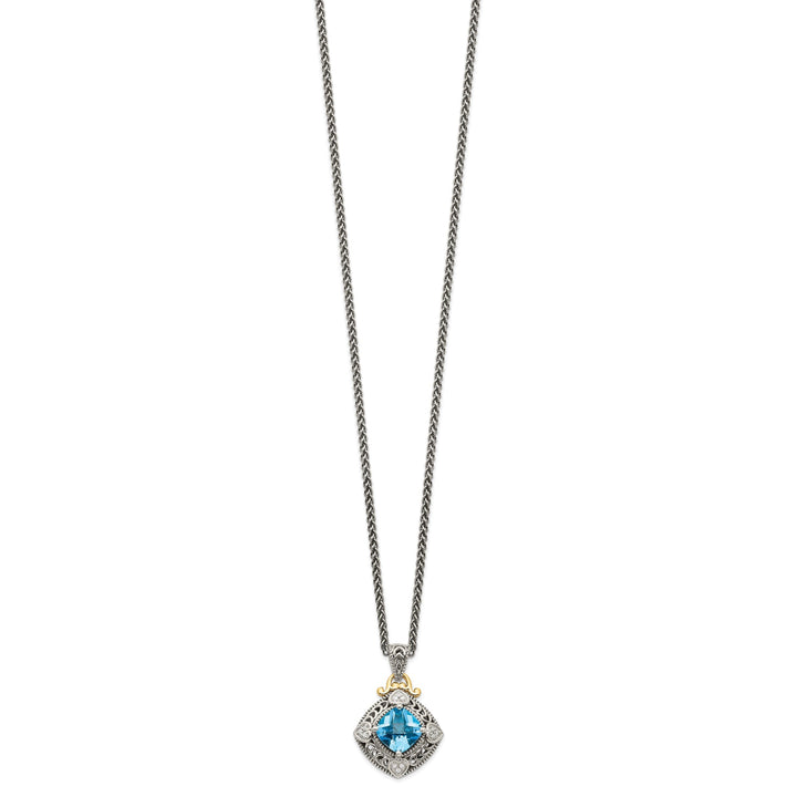 Sterling Silver Gold Diamond Topaz Necklace