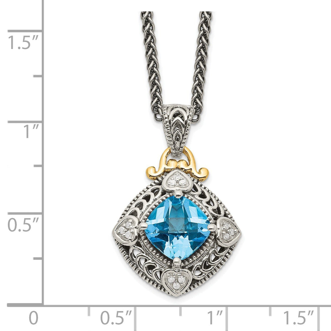 Sterling Silver Gold Diamond Topaz Necklace