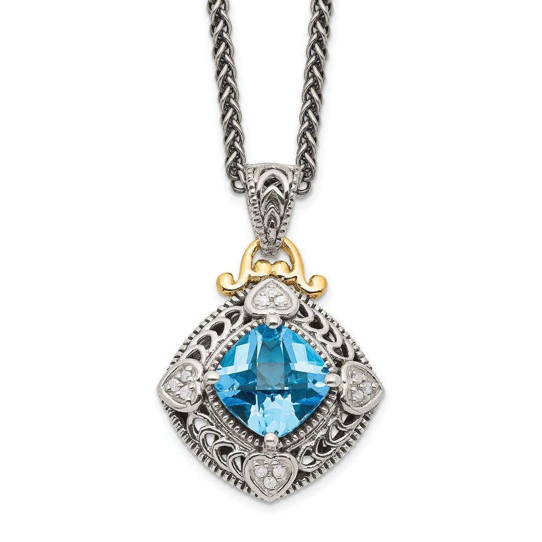 Sterling Silver Gold Diamond Topaz Necklace