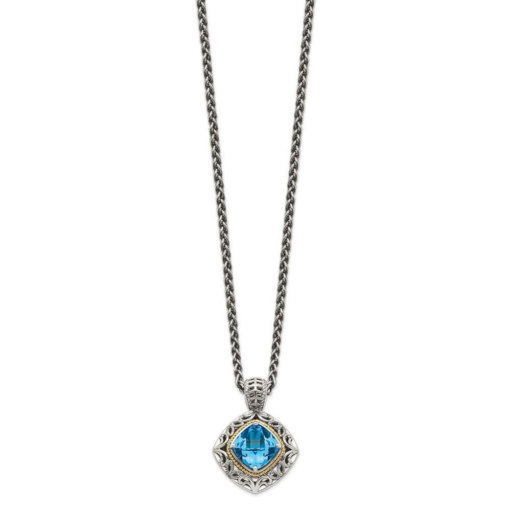 Sterling Silver Gold Blue Topaz Necklace