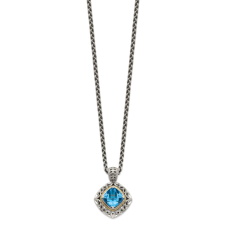 Sterling Silver Gold Blue Topaz Necklace