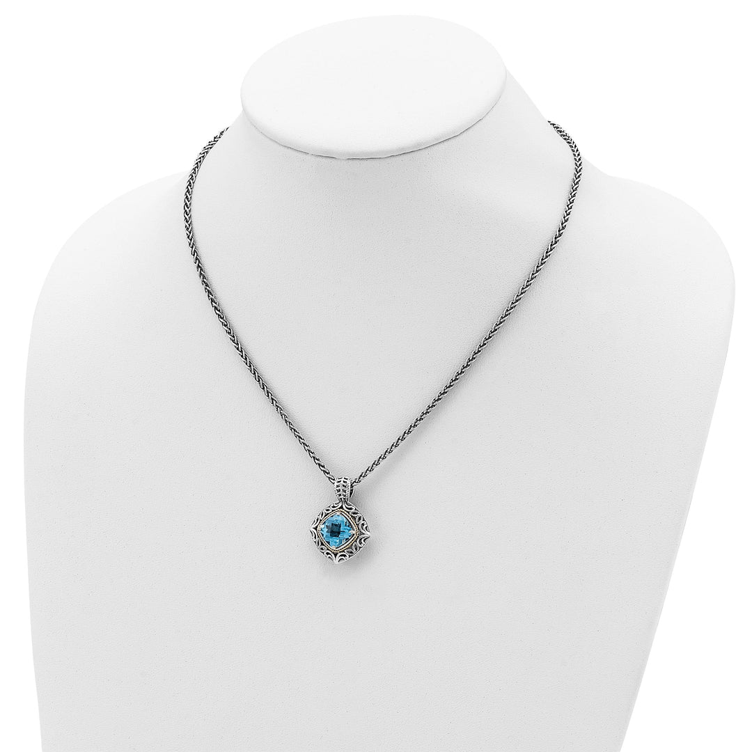 Sterling Silver Gold Blue Topaz Necklace