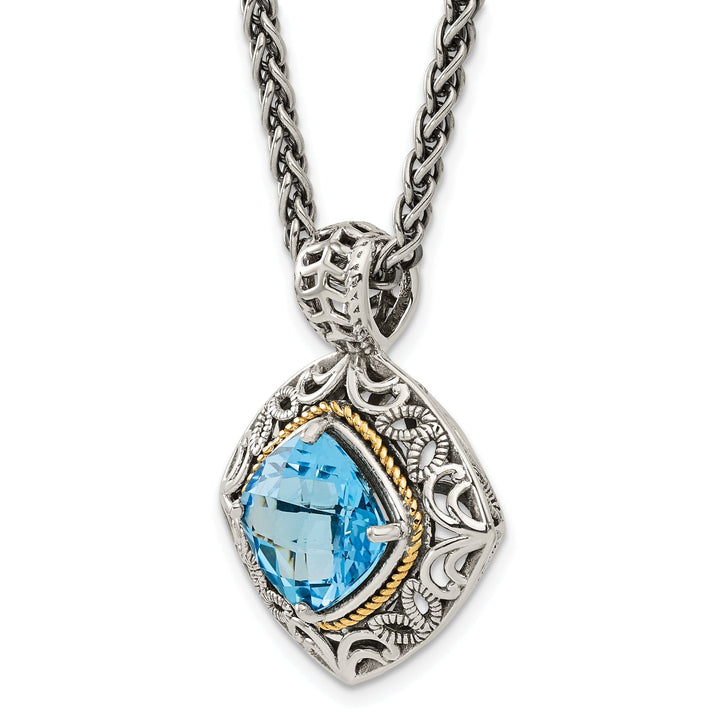 Sterling Silver Gold Blue Topaz Necklace