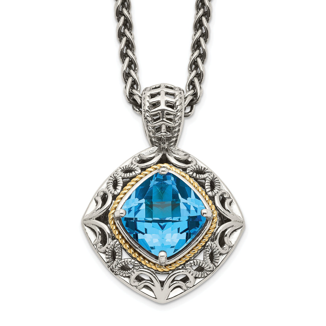 Sterling Silver Gold Blue Topaz Necklace