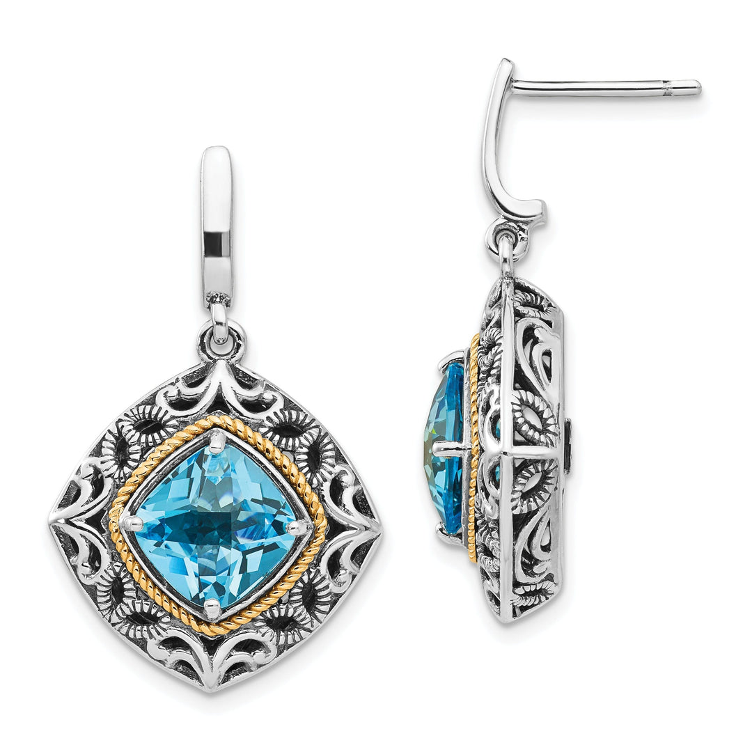 Sterling Silver Gold Blue Topaz Earrings