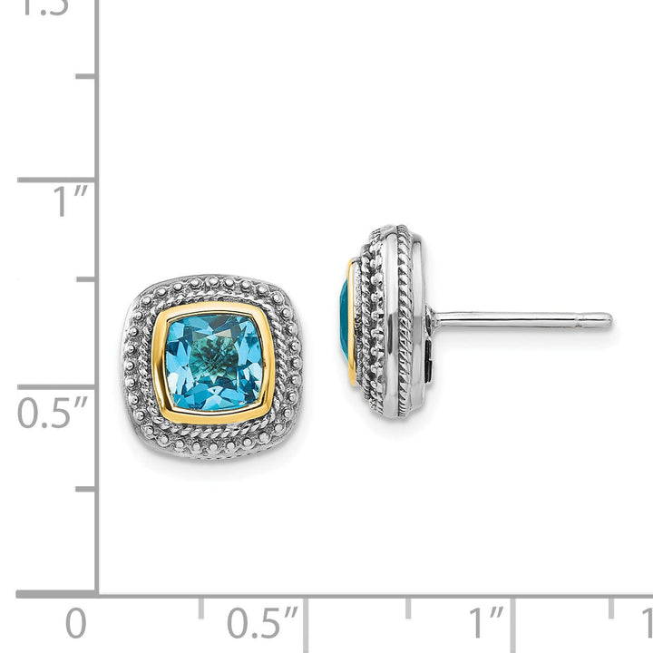 Sterling Silver Gold Blue Topaz Earrings