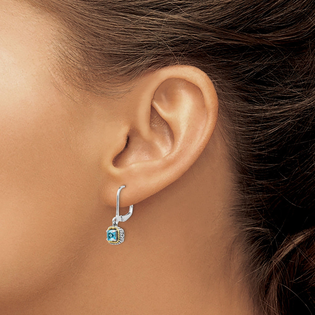 Sterling Silver Gold Blue Topaz Earrings