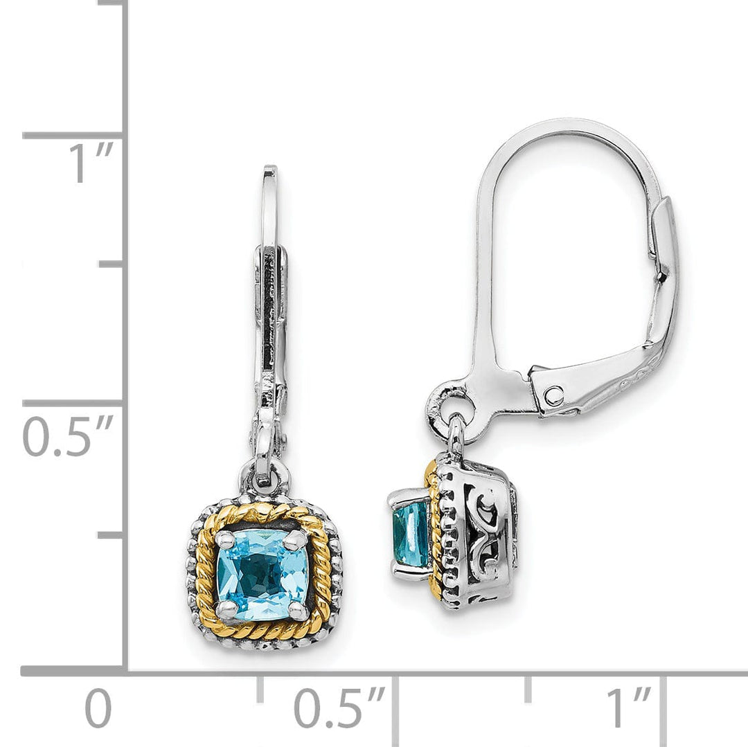 Sterling Silver Gold Blue Topaz Earrings