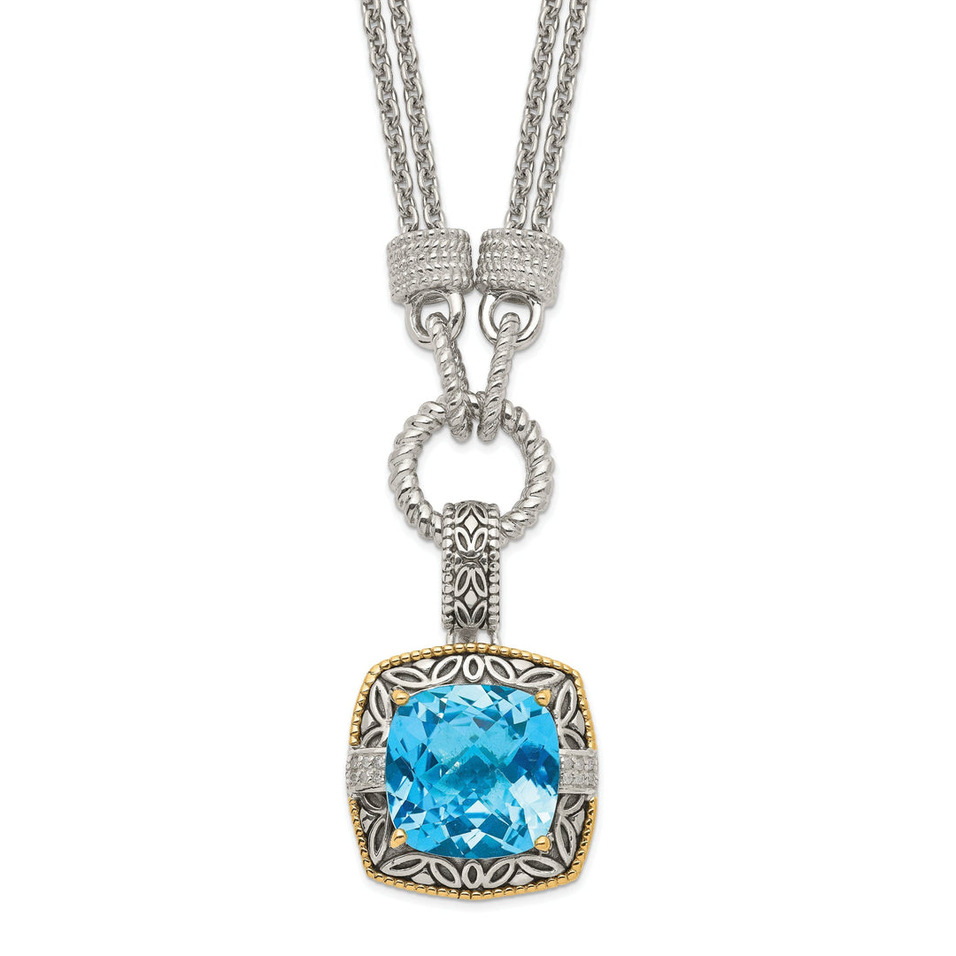 Sterling Silver Gold Topaz Diamond Necklace