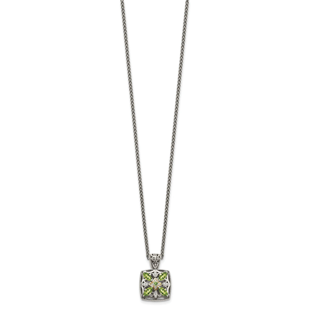 Sterling Silver Gold Diamond Peridot Necklace