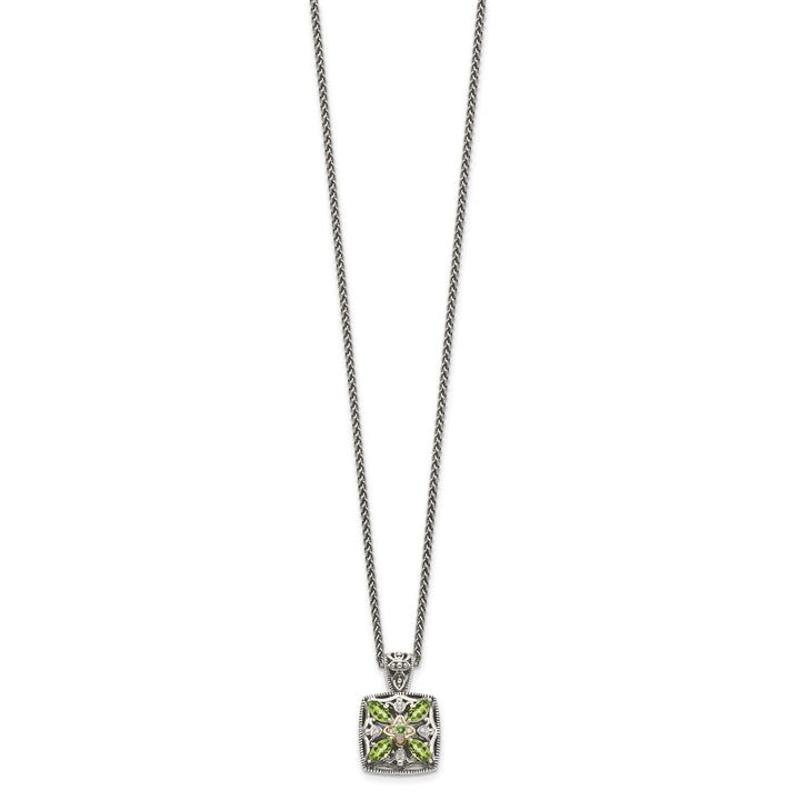 Sterling Silver Gold Diamond Peridot Necklace