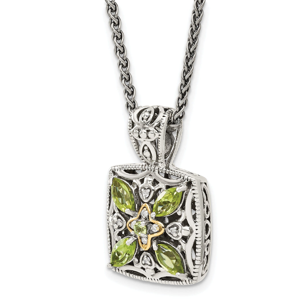 Sterling Silver Gold Diamond Peridot Necklace