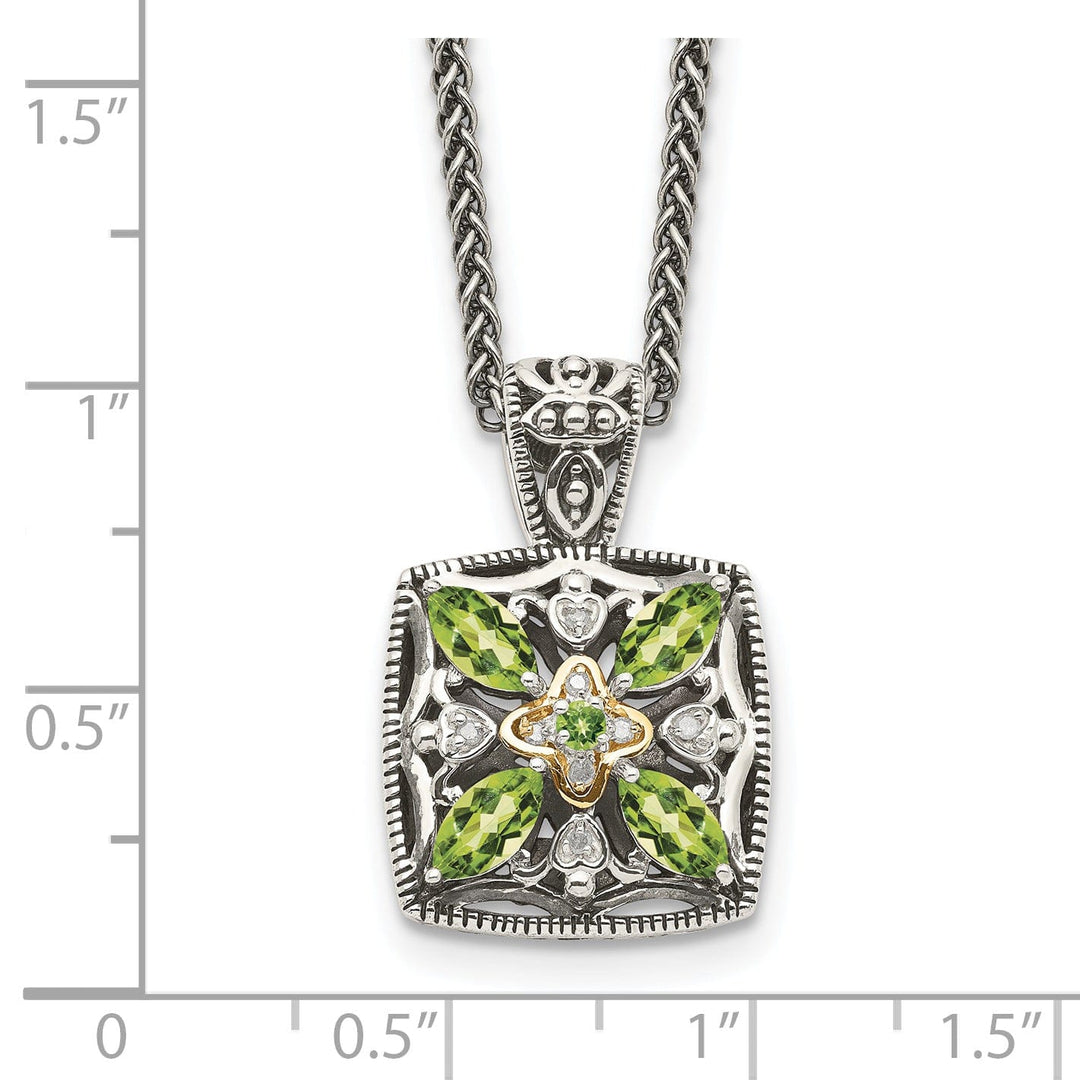 Sterling Silver Gold Diamond Peridot Necklace