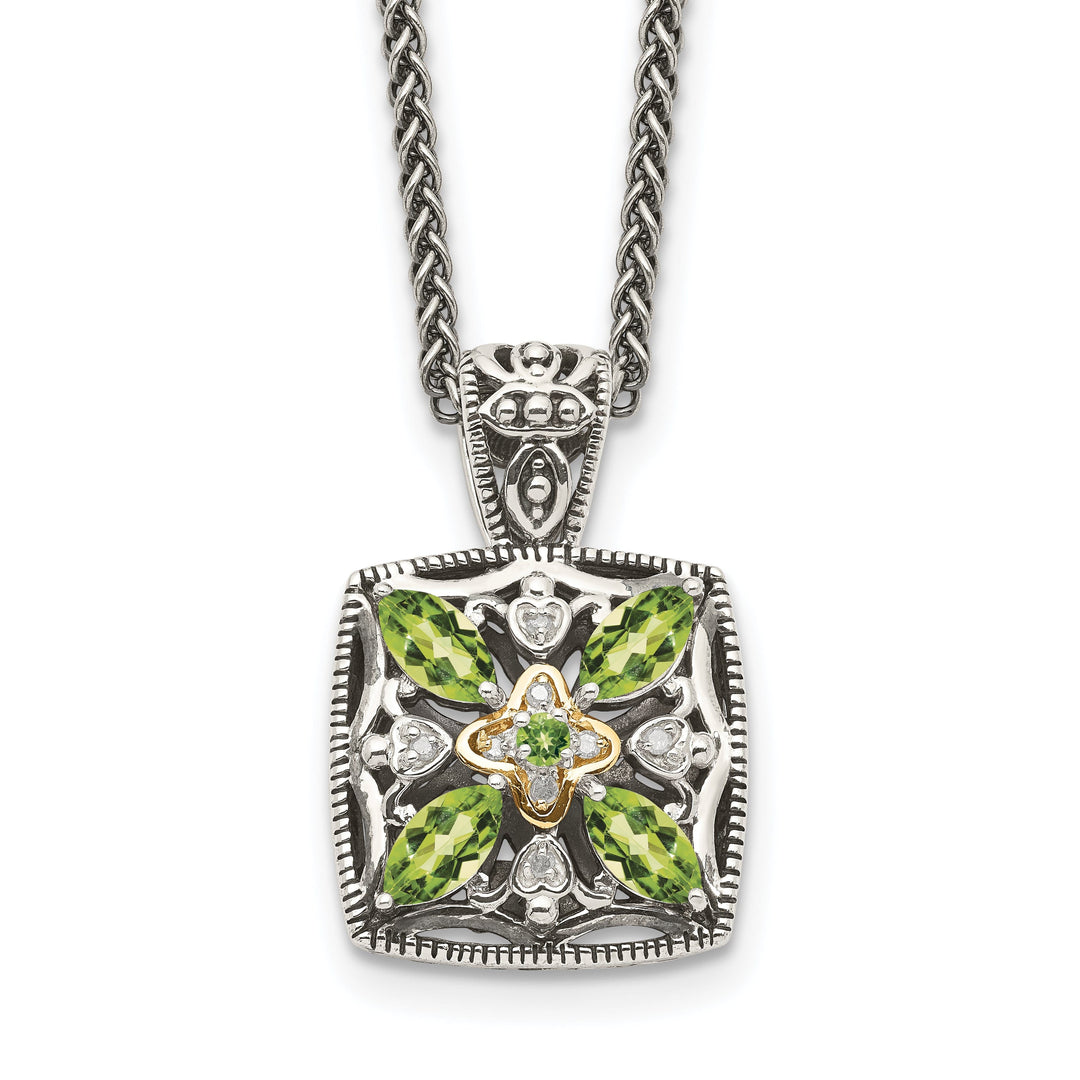 Sterling Silver Gold Diamond Peridot Necklace