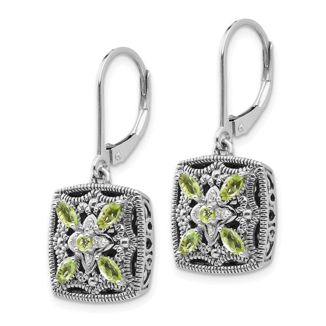 Sterling Silver Gold Diamond Peridot Earrings