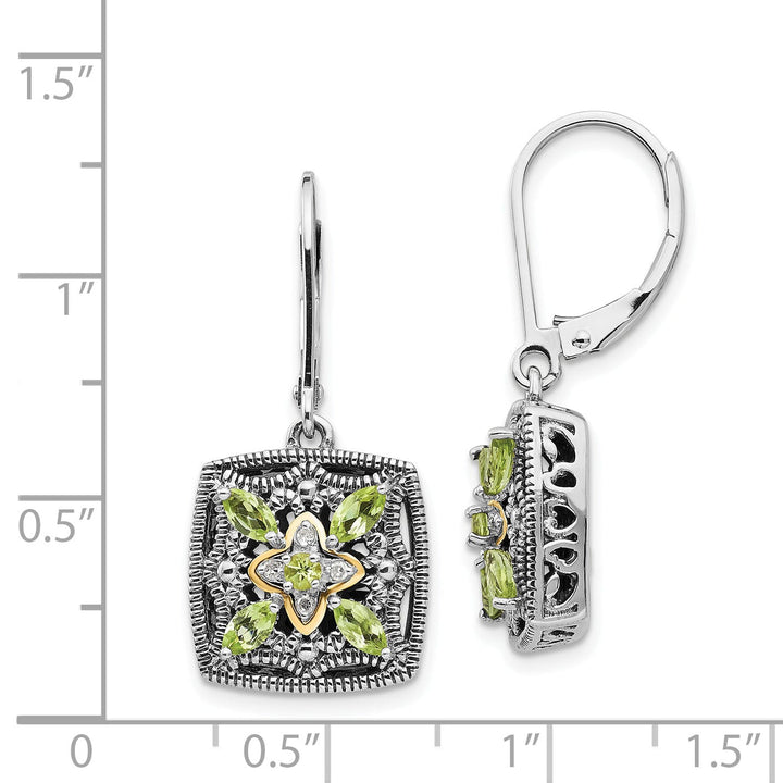 Sterling Silver Gold Diamond Peridot Earrings