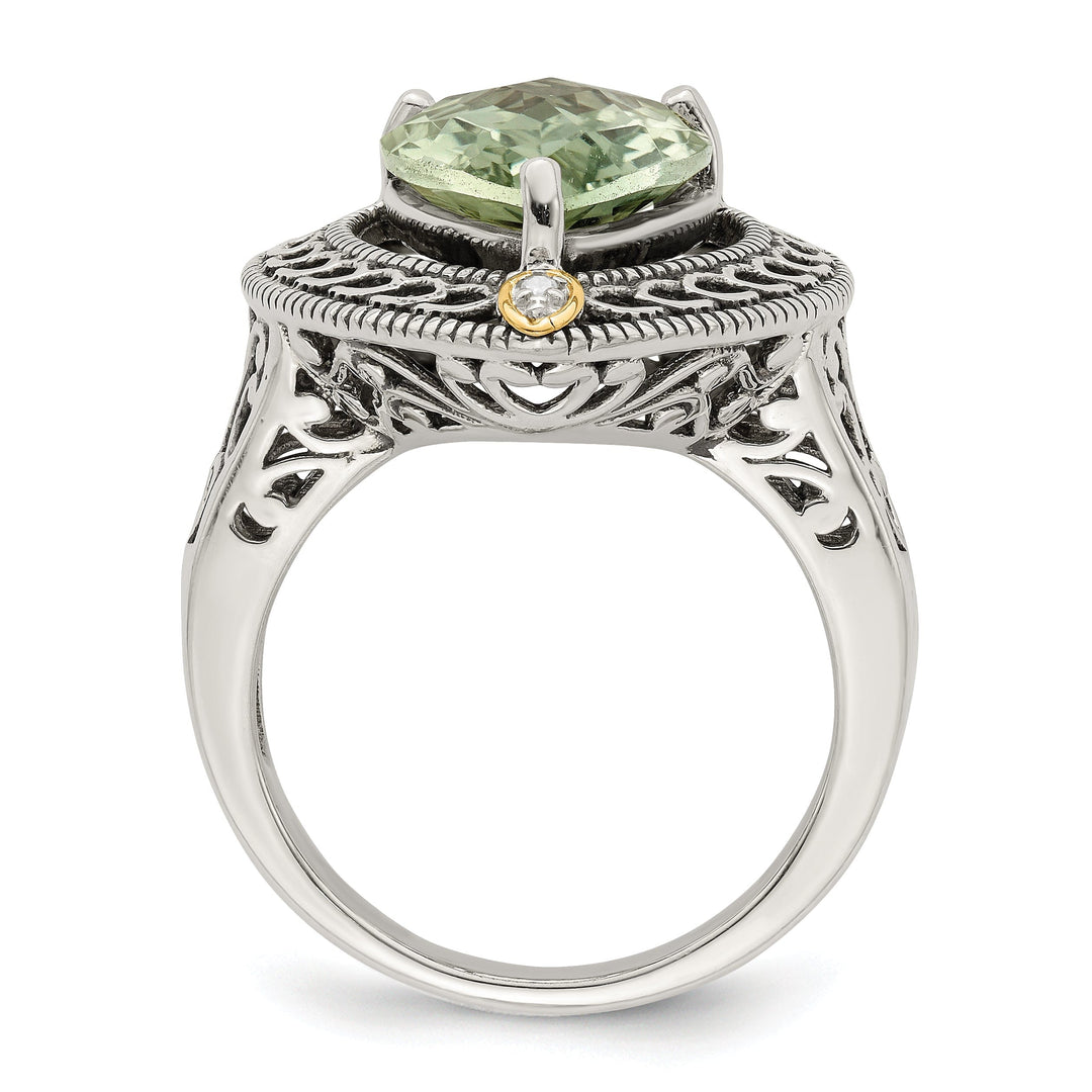 Sterling Silver Gold Diamond Green Quartz Ring