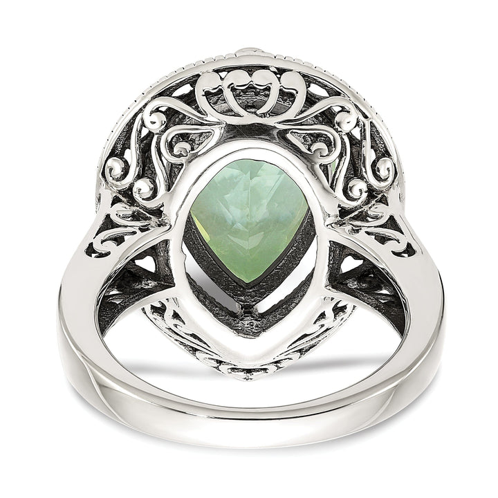 Sterling Silver Gold Diamond Green Quartz Ring