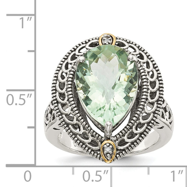 Sterling Silver Gold Diamond Green Quartz Ring