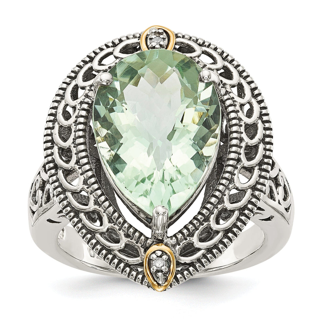 Sterling Silver Gold Diamond Green Quartz Ring