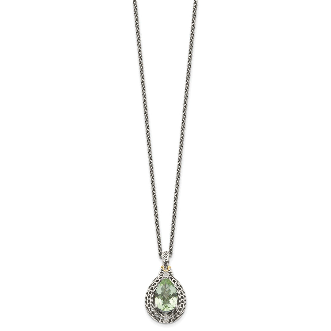 Sterling Silver Gold Diamond Quartz Necklace