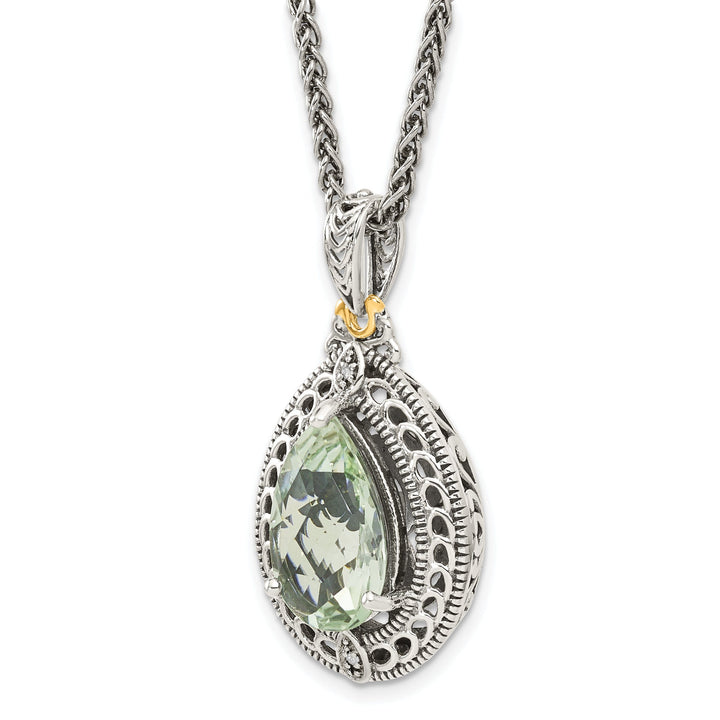 Sterling Silver Gold Diamond Quartz Necklace