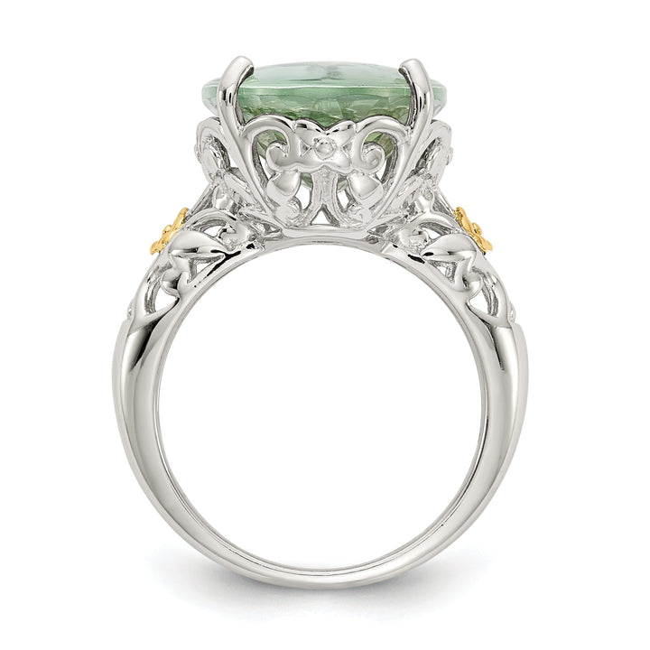 Sterling Silver Gold Green Quartz Ring