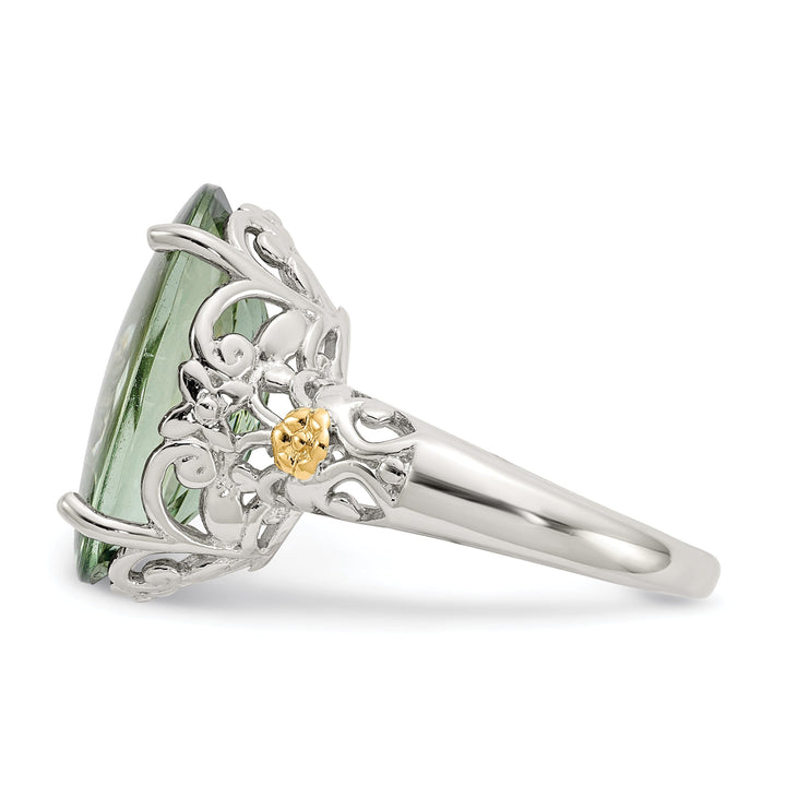 Sterling Silver Gold Green Quartz Ring