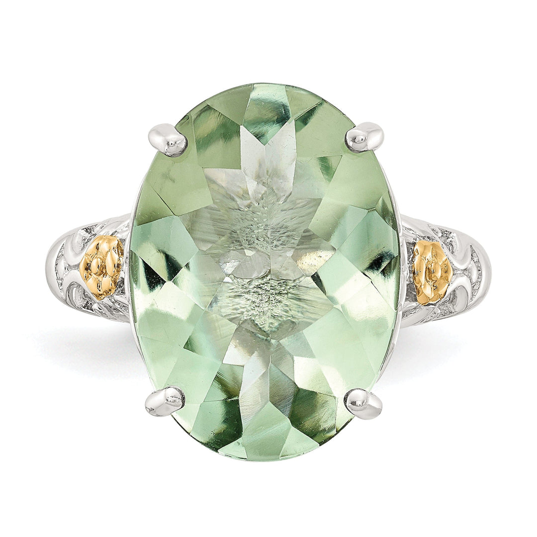 Sterling Silver Gold Green Quartz Ring