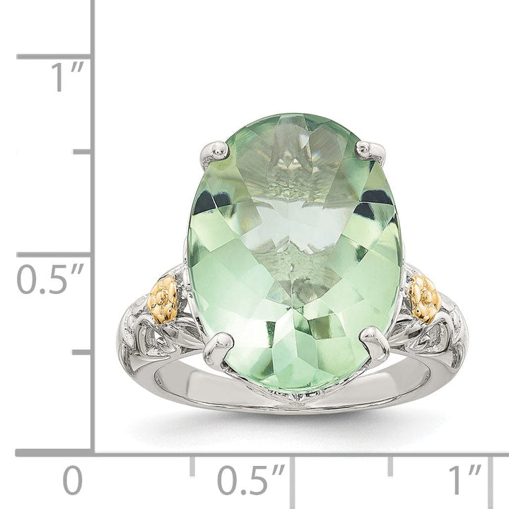 Sterling Silver Gold Green Quartz Ring