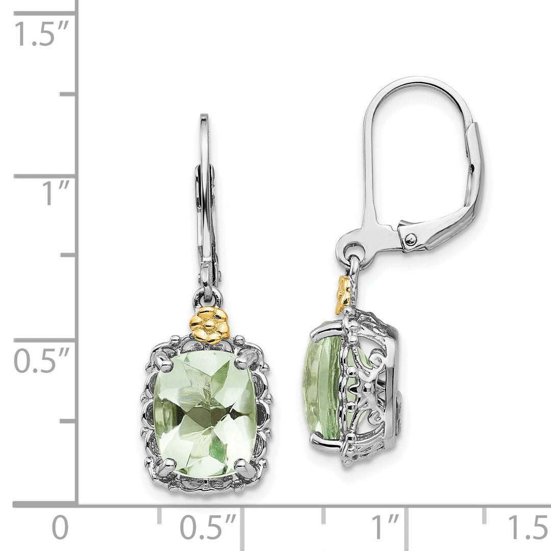 Sterling Silver Gold Green Quartz Earrings