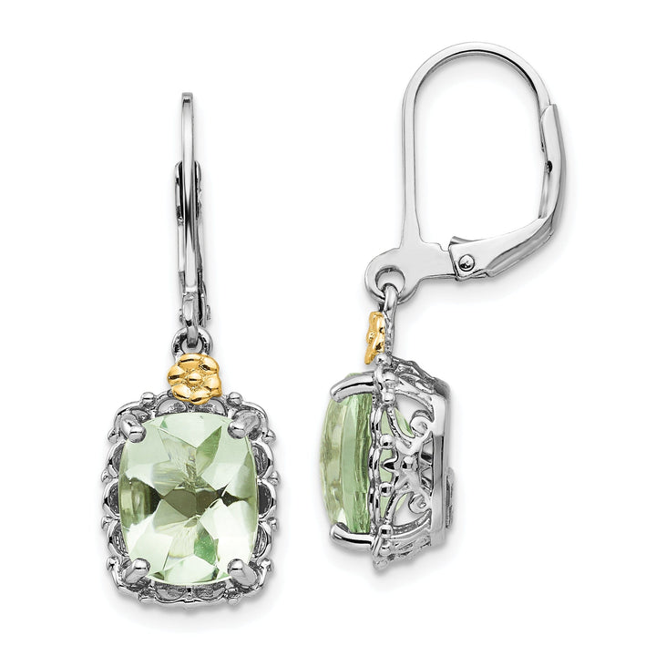 Sterling Silver Gold Green Quartz Earrings