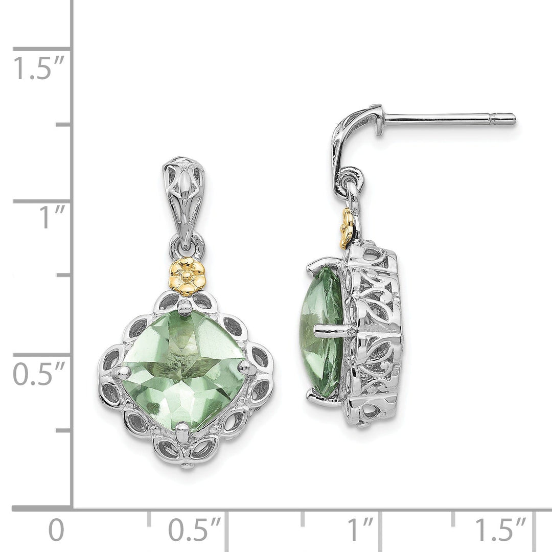 Sterling Silver Gold Green Quartz Earrings