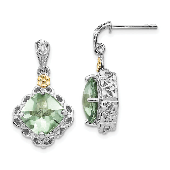 Sterling Silver Gold Green Quartz Earrings