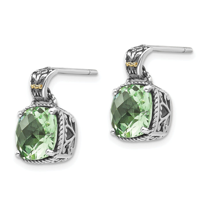 Sterling Silver Gold Green Quartz Earrings