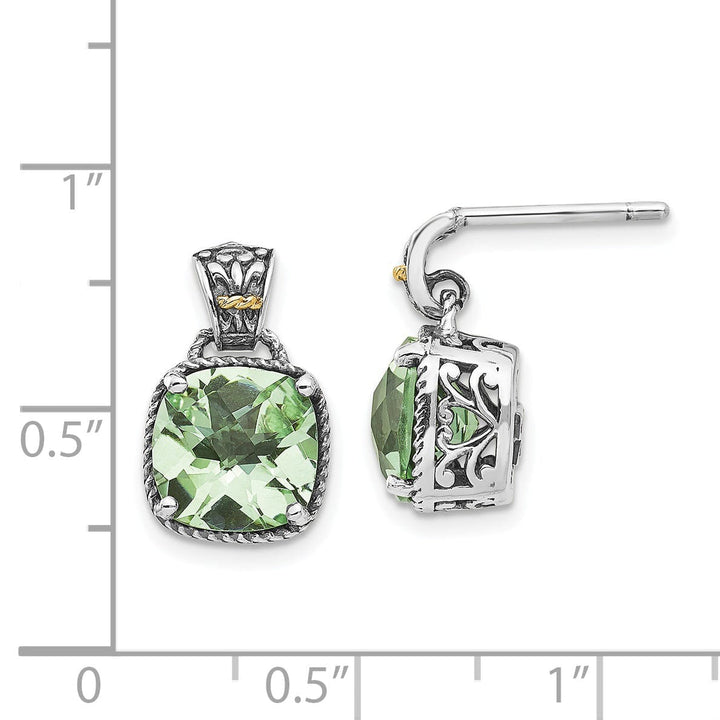 Sterling Silver Gold Green Quartz Earrings