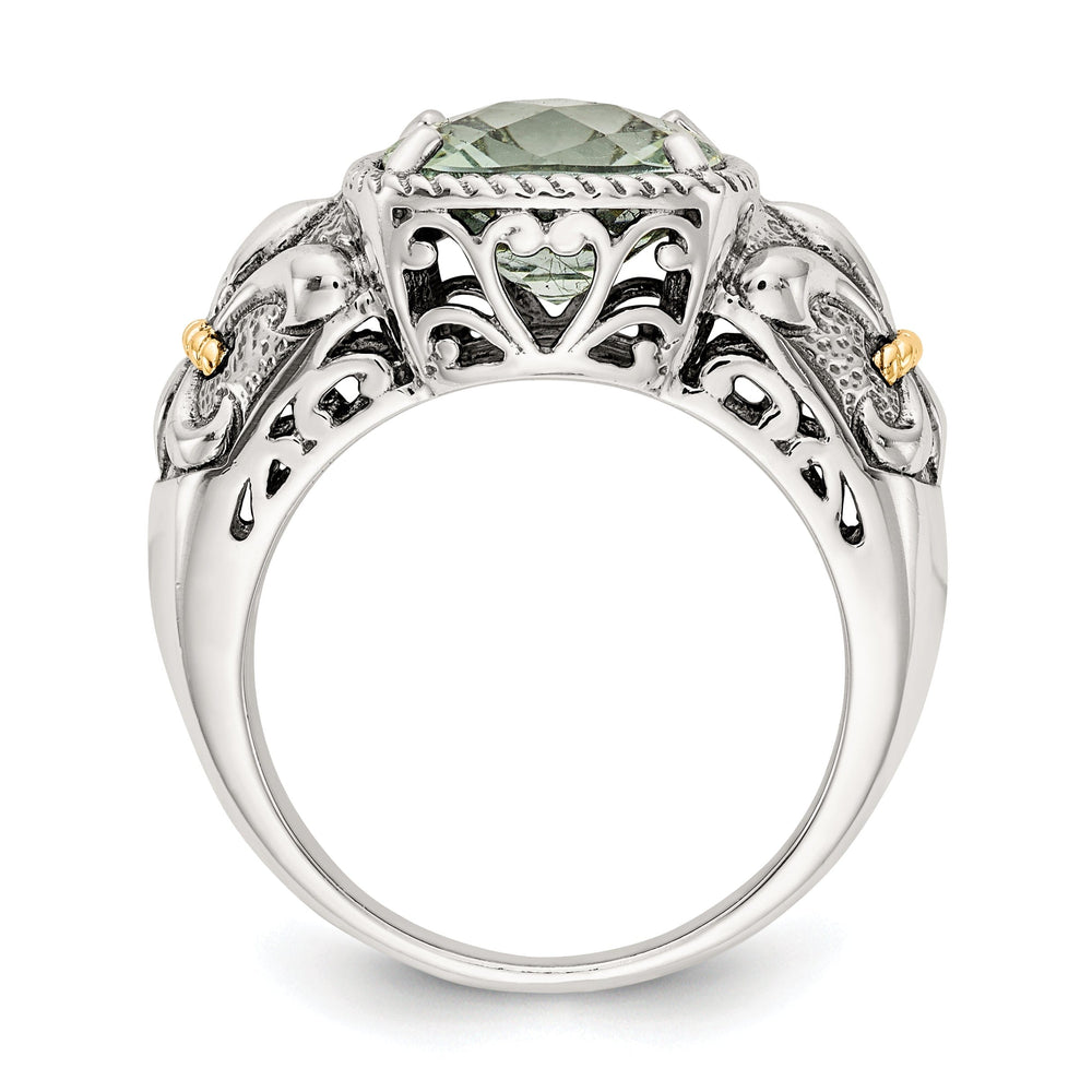 Sterling Silver Gold Green Quartz Ring