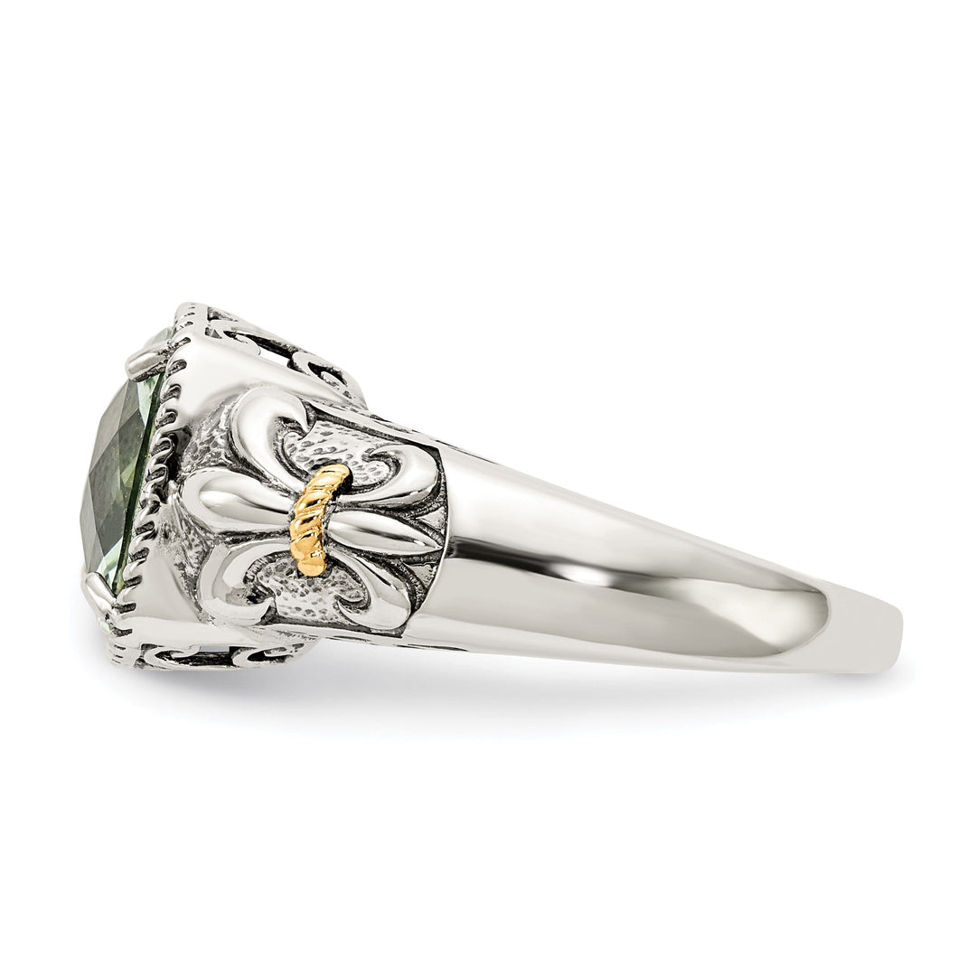 Sterling Silver Gold Green Quartz Ring