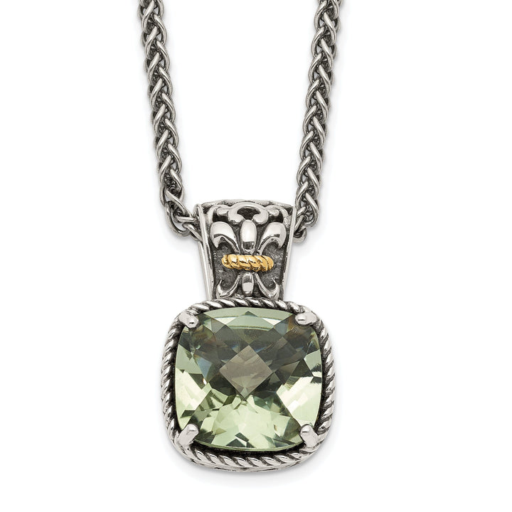 Sterling Silver Gold Green Quartz Necklace