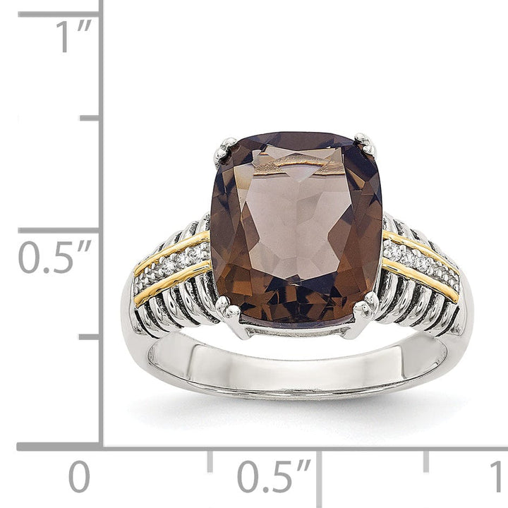 Sterling Silver Gold Quartz Diamond Ring