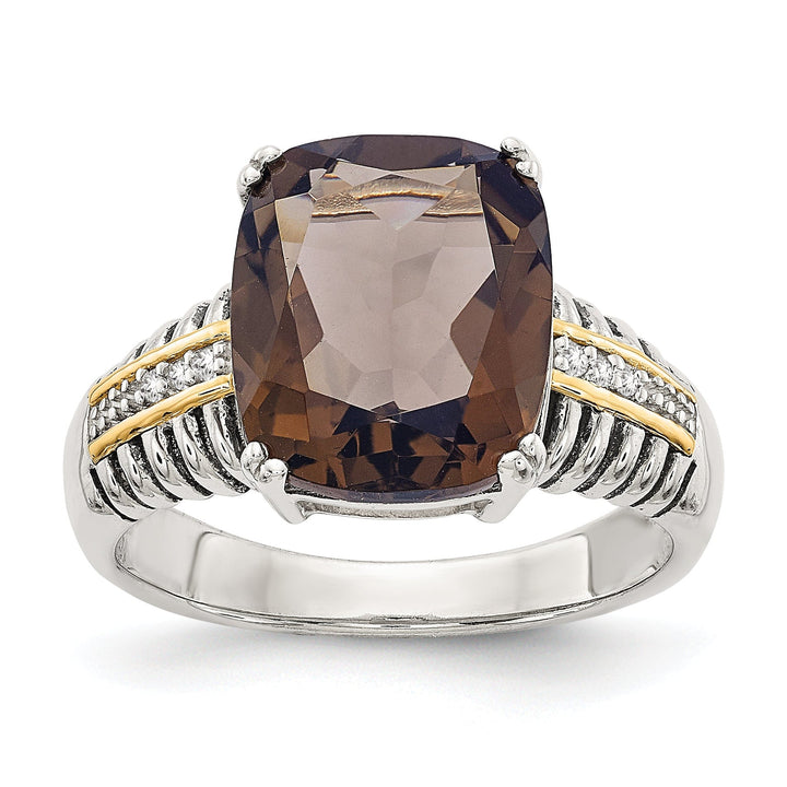 Sterling Silver Gold Quartz Diamond Ring