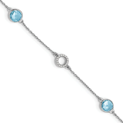 Silver Blue Topaz Gemstone Diamond Bracelet at $ 98.47 only from Jewelryshopping.com