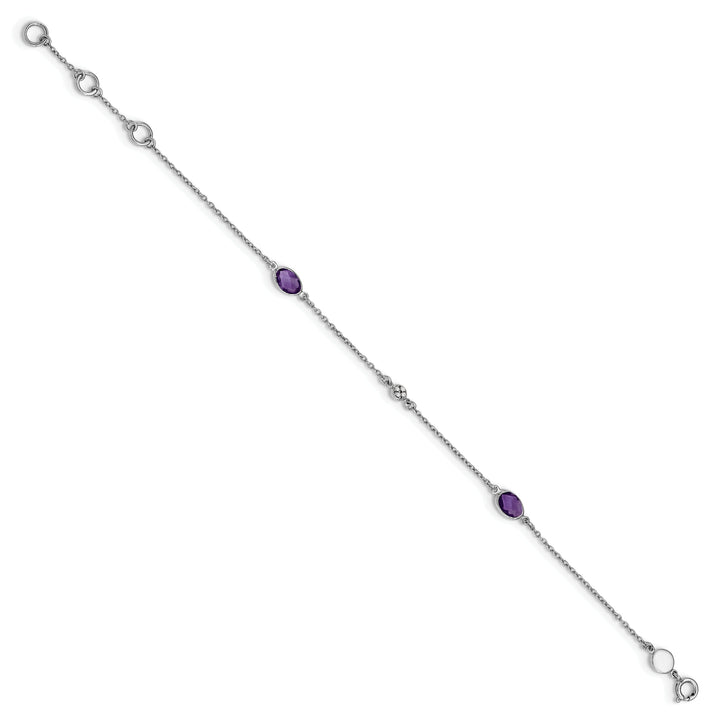 Silver Amethyst Gemstone Diamond Bracelet