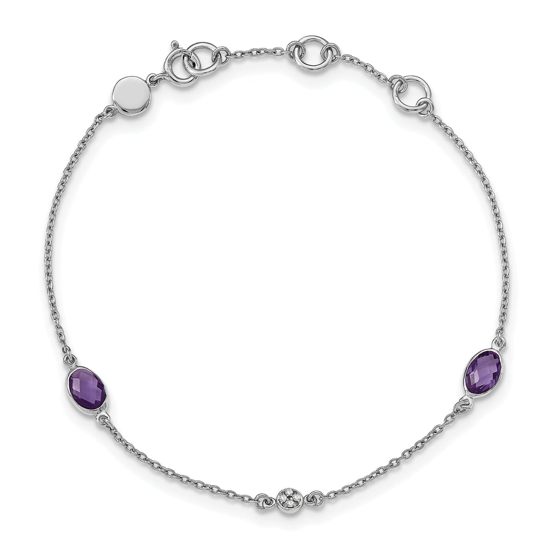 Silver Amethyst Gemstone Diamond Bracelet