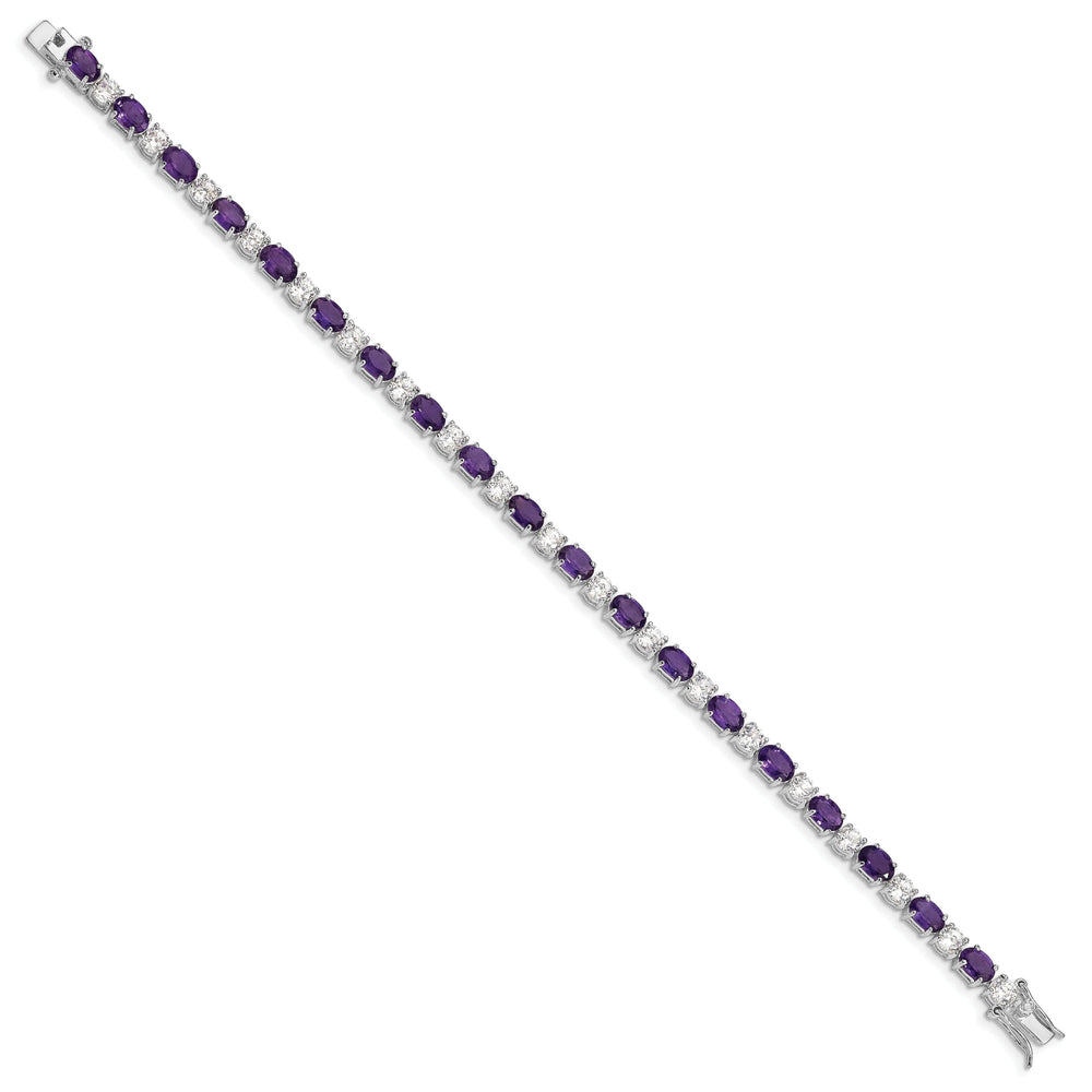 Silver Polished Amethyst Gemstone C.Z Bracelet