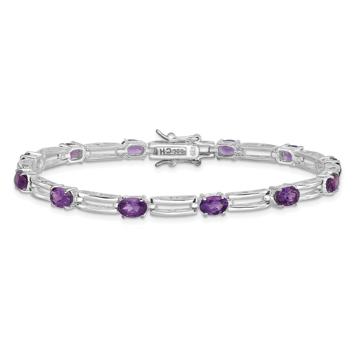Silver Polished Amethyst Gemstone Bracelet