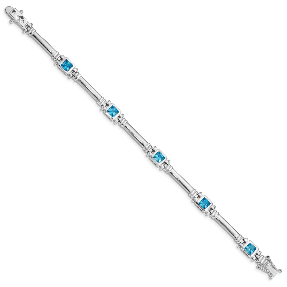 Silver Polished Blue Topaz 5 Stones Bracelet