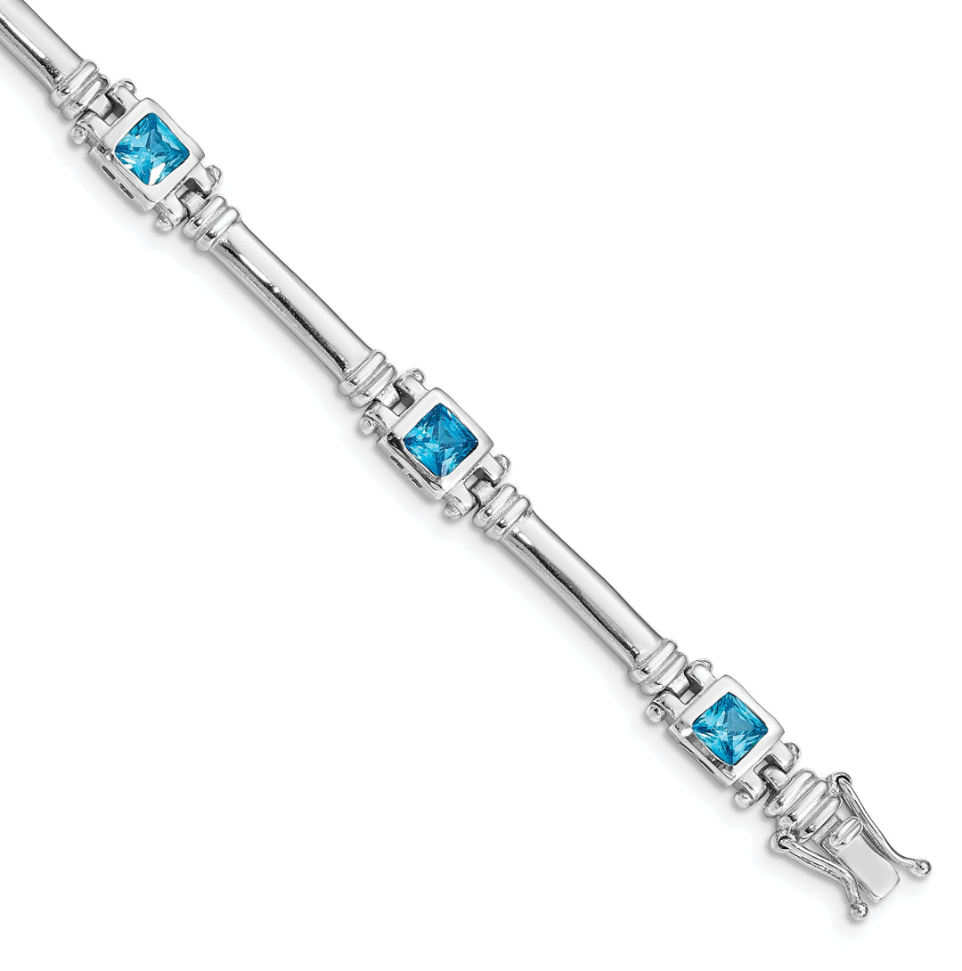 Silver Polished Blue Topaz 5 Stones Bracelet