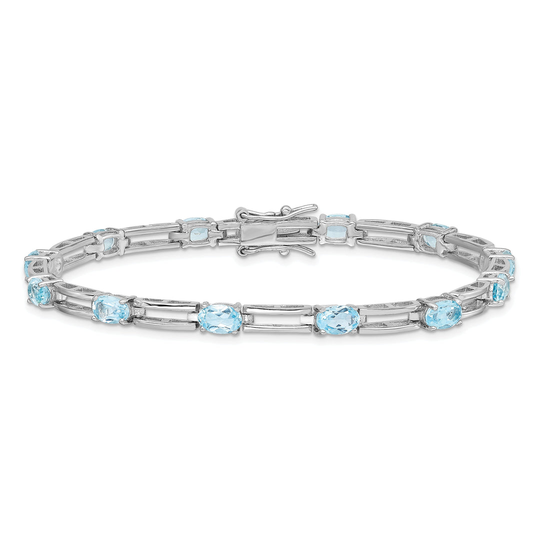Silver Polished BlueTopaz Gemstone Bracelet