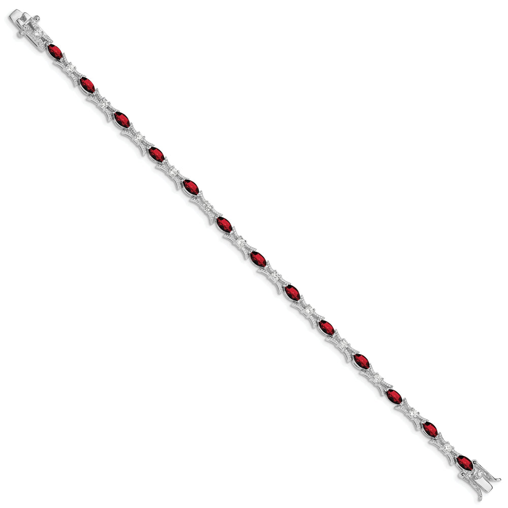 Silver Polished Finish Garnet and C.Z Bracelet